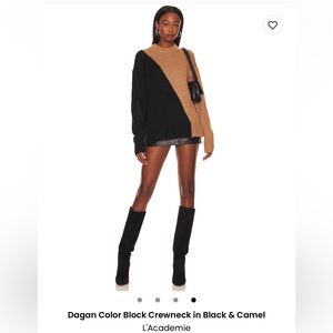 L'Academie Dagan Color Block Crewneck in Black & Camel Sweater